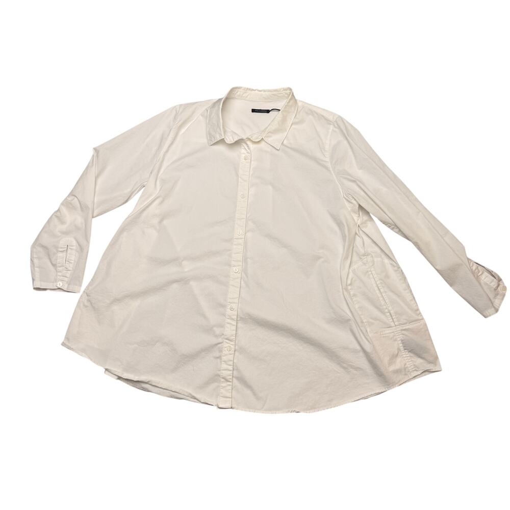 Stella Carakasi White Button Up Tunic Shirt Women's XL Lagenlook Organic Cotton